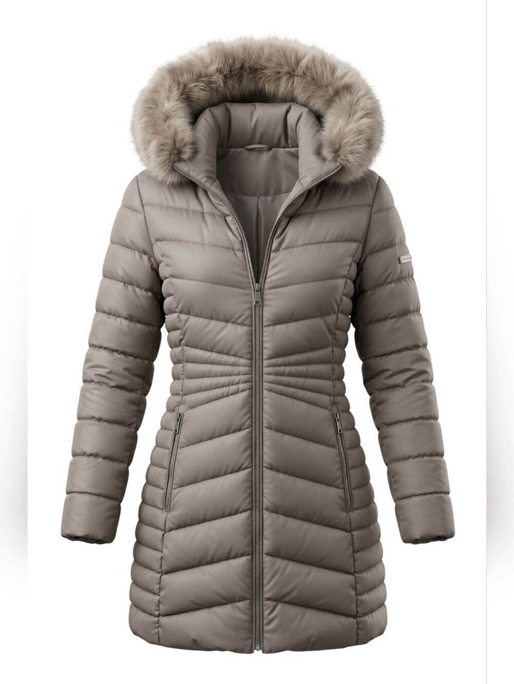 Slate Laundry Coat by Shelli Segal Los Angeles  w/ removable faux fur hood